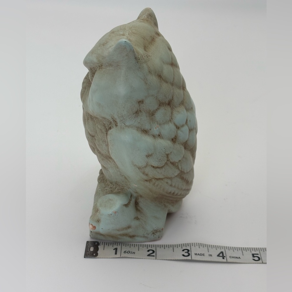 Rustic Vintage Owl Sculpture in Distressed Blue-Green and Brown -Alaskan Clay - Picture 7 of 9